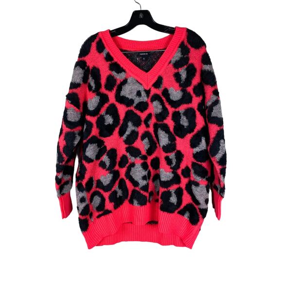 Torrid NWT Slouchy Tunic Pullover Sweater - Leopard Print Coral Size 5X (28) - Picture 7 of 11